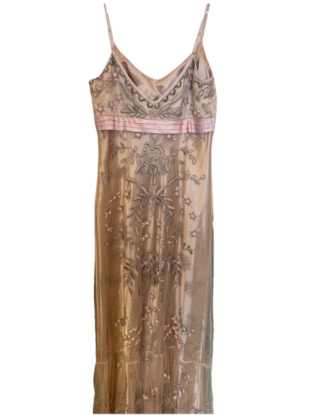 Sue Wong  Nocturne VTG Mermaid Slip Dress Mesh Overlay Champagne & Rose Pink - Picture 4 of 9